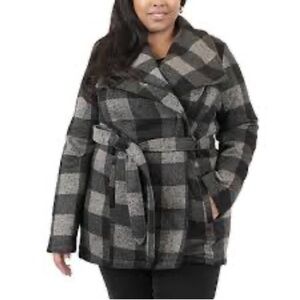 CoffeeShop New York Black Gray Plaid Belted Wrap Jacket Size Large